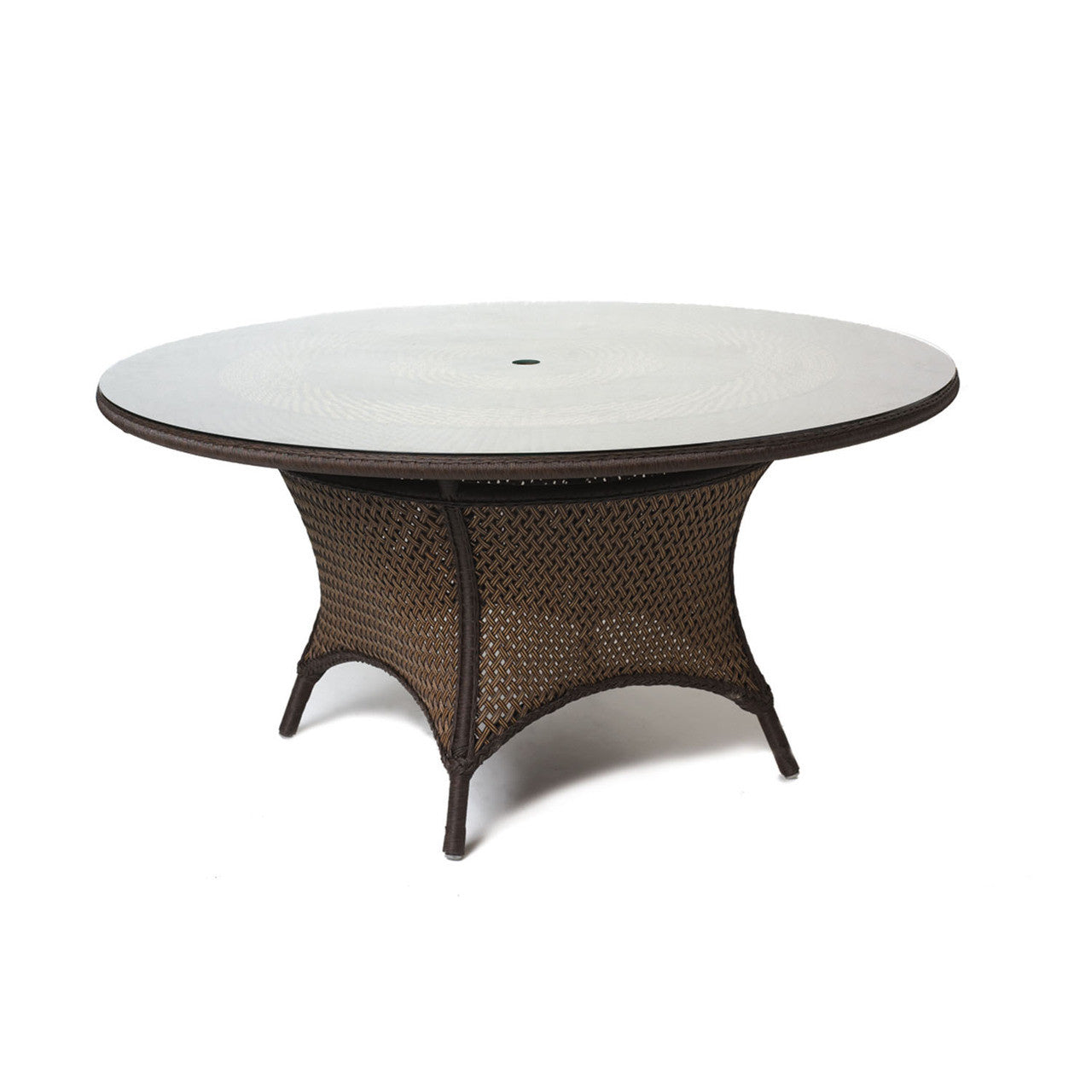 Lloyd Flanders Grand Traverse Wicker Outdoor 60" Round Umbrella Dining Table with Lay-On Glass