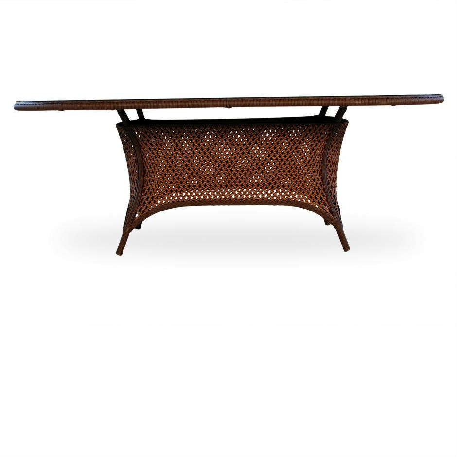 Lloyd Flanders Grand Traverse Wicker Umbrella Dining Table 84" Oval With Lay on Glass