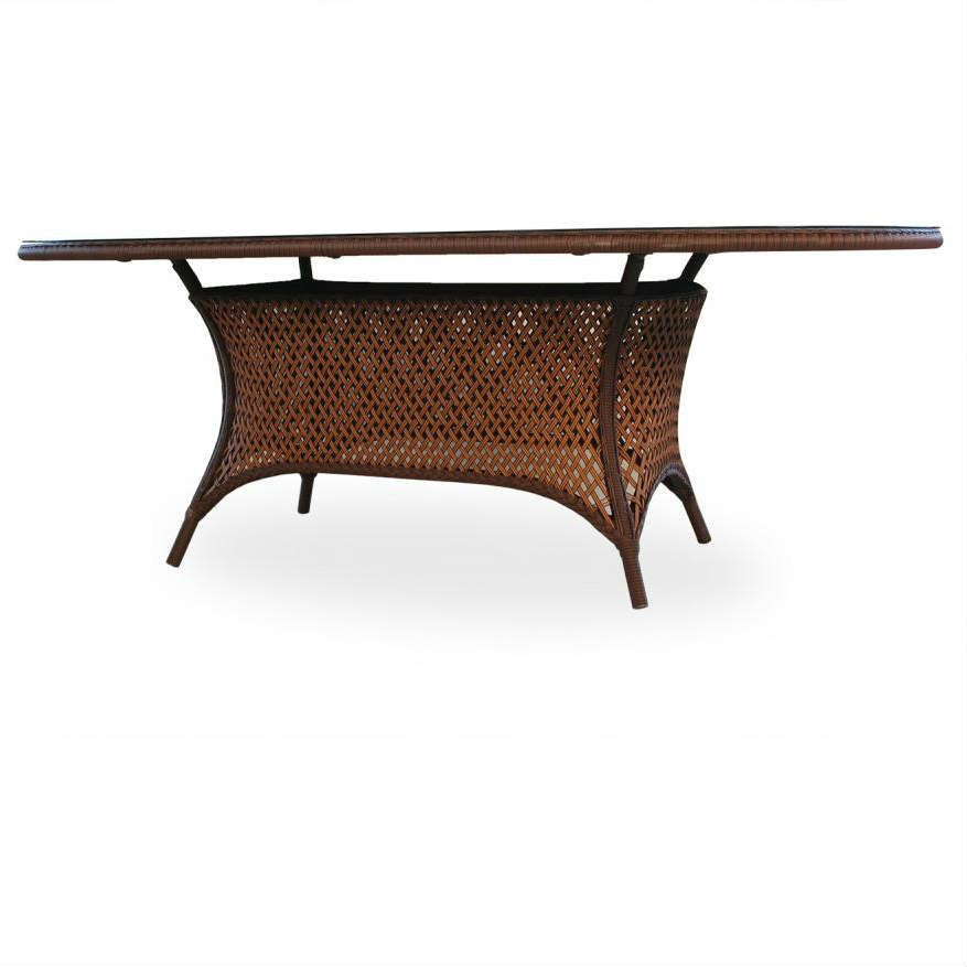 Lloyd Flanders Grand Traverse Wicker Umbrella Dining Table 84" Oval With Lay on Glass