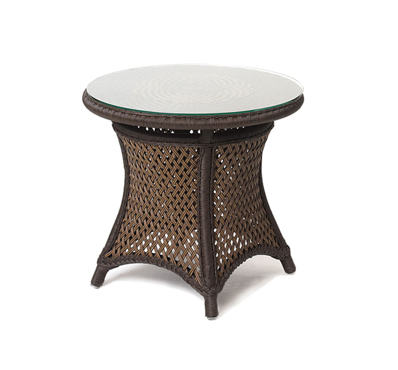 Lloyd Flanders Grand Traverse Wicker Outdoor 24" Round End Table with Lay‑On Glass