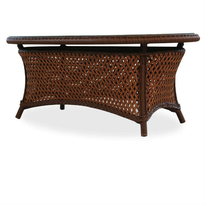 Lloyd Flanders Grand Traverse Wicker Outdoor 43" Oval Cocktail Table with Lay‑On Glass