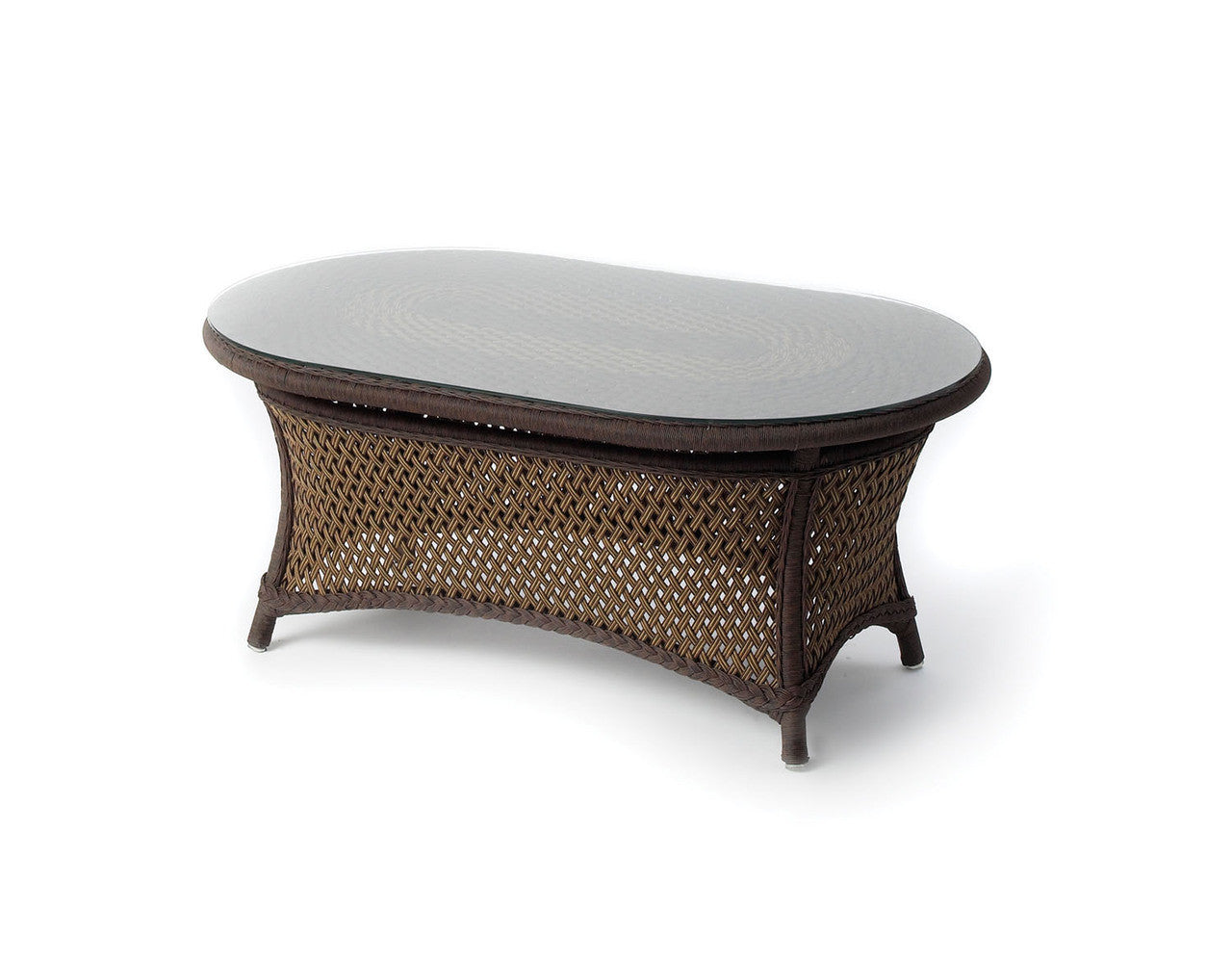 Lloyd Flanders Grand Traverse Wicker Outdoor 43" Oval Cocktail Table with Lay‑On Glass