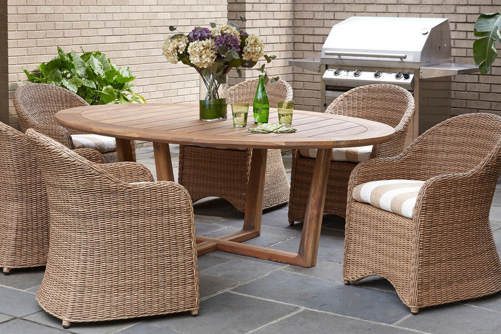 Lloyd Flanders Tobago 7 Piece Teak And Woven Vinyl Oval Dining Set