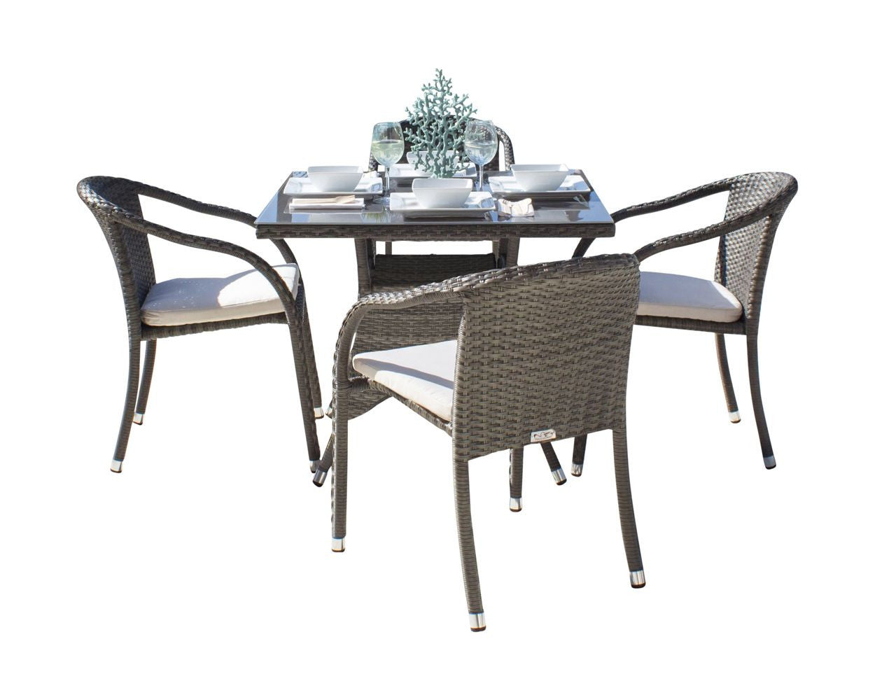 Hospitality Rattan Ultra 5 PC Stackable Armchair Dining Set with Cushions