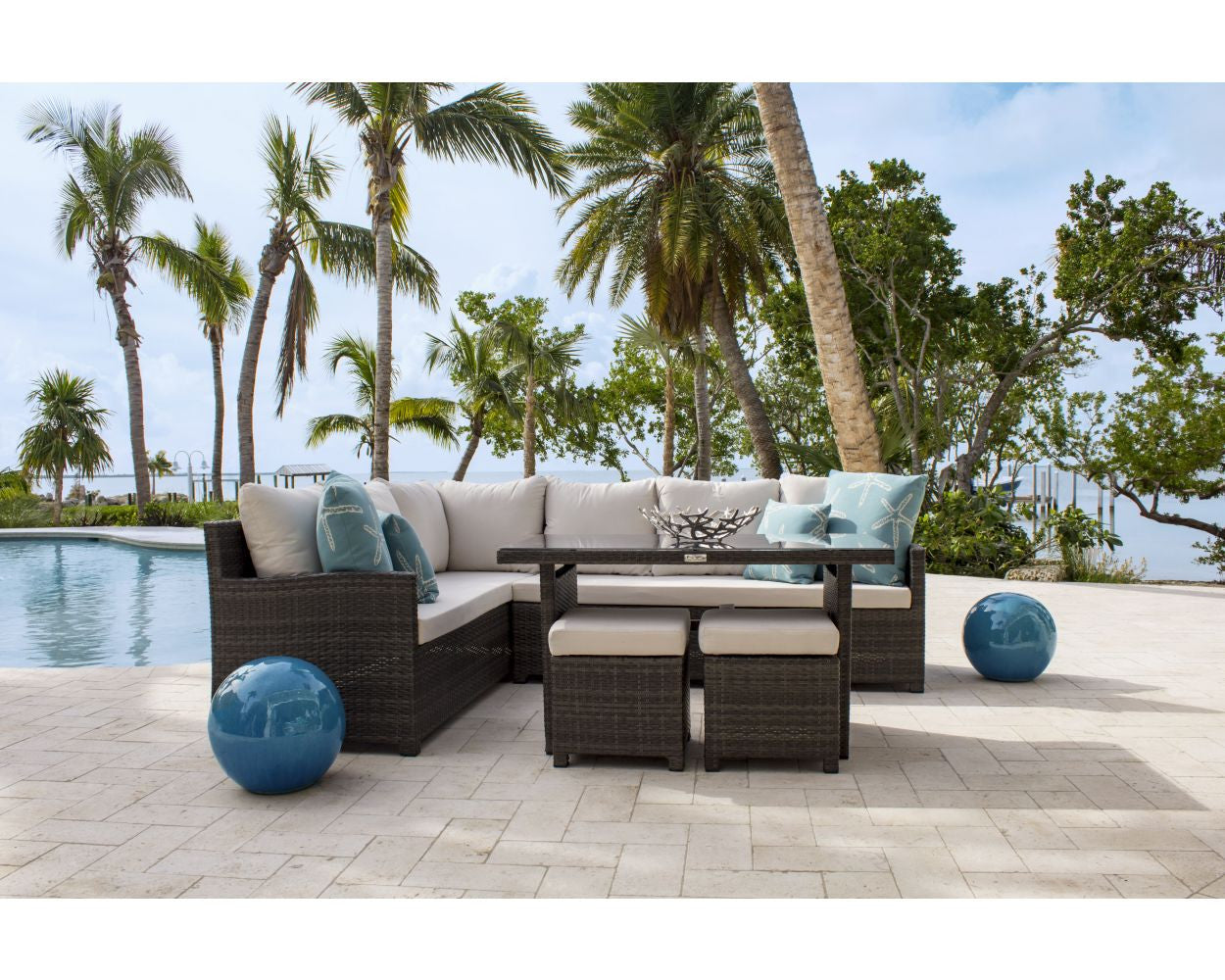 Hospitality Rattan Ultra 5 PC Sectional Aluminum Woven Dining Set with Cushions