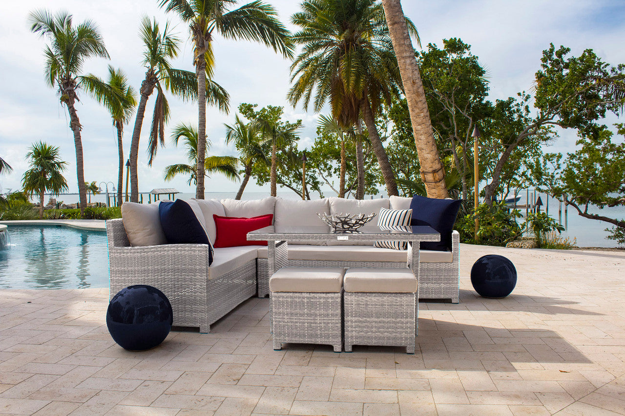 Hospitality Rattan Athens 5 PC Sectional Dining Set with Cushions
