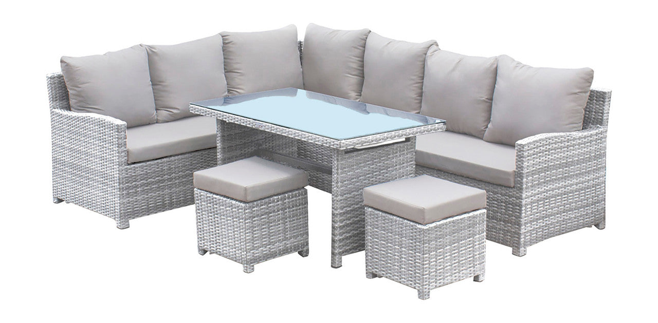 Hospitality Rattan Athens 5 PC Sectional Dining Set with Cushions