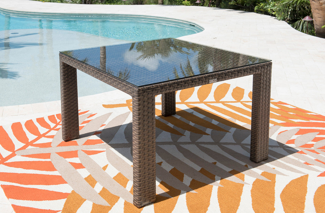 Hospitality Rattan Fiji Square Woven Dining Table w/ Glass