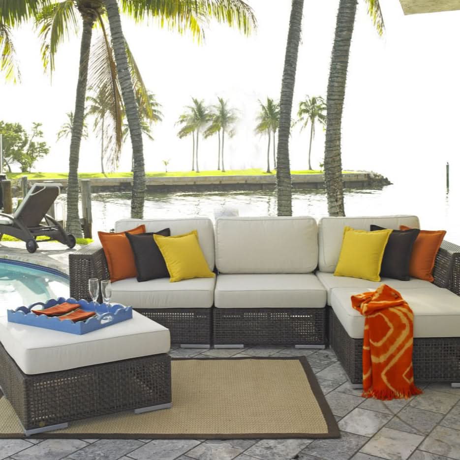 Hospitality Rattan Atlantis Wicker Outdoor 3-Person Modular Sectional Set