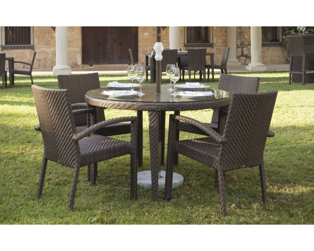 Hospitality Rattan Soho Woven Round 47" Table with Glass
