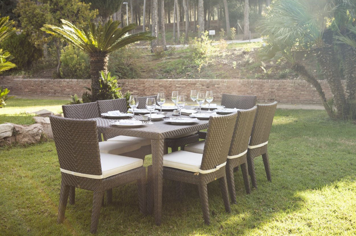 Hospitality Rattan Atlantis Wicker Outdoor 8-Person Rectangular Dining Side Chair