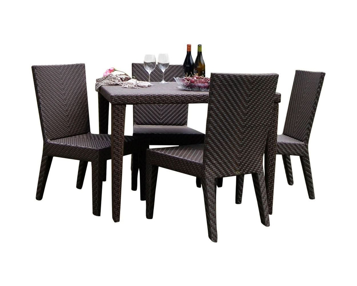 Hospitality Rattan Atlantis Wicker Outdoor 4-Person Square Dining Side Chair Set with Cushions