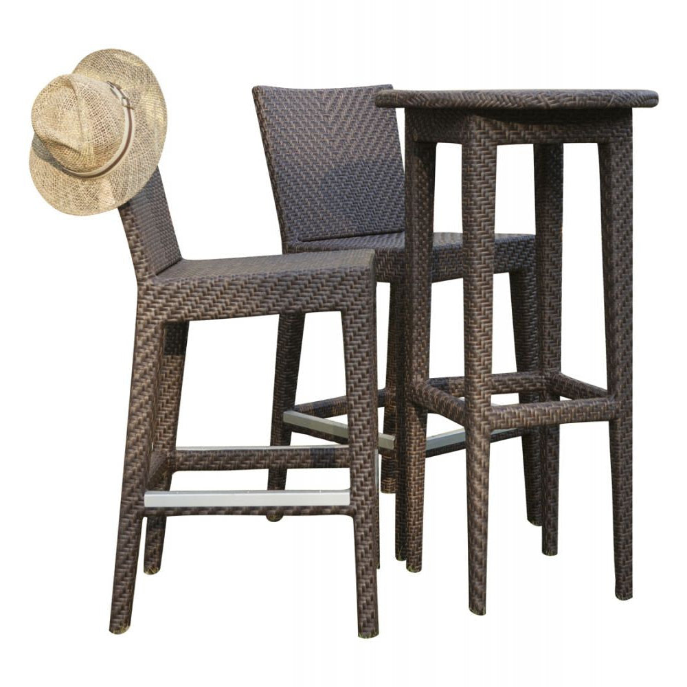 Hospitality Rattan Atlantis Wicker Outdoor 2-Person Pub & Barstool Set with Cushions