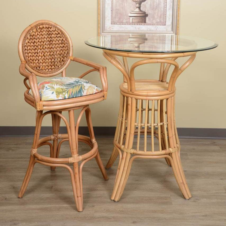 Alexander & Sheridan Bahama Natural Rattan Indoor 30" Swivel Bar Stool with Cushion