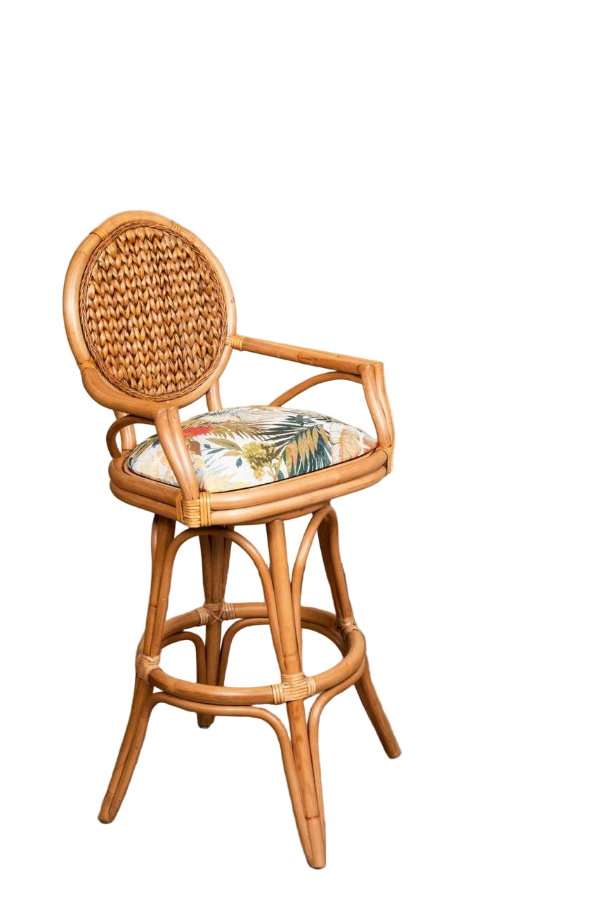 Alexander & Sheridan Bahama Natural Rattan Indoor 30" Swivel Bar Stool with Cushion