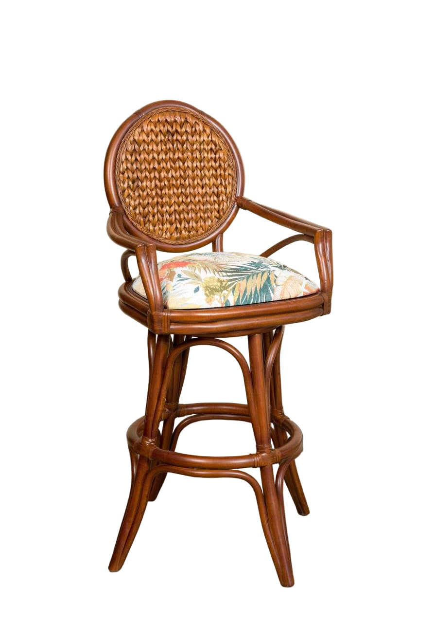 Alexander & Sheridan Bahama Natural Rattan Indoor 30" Swivel Bar Stool with Cushion