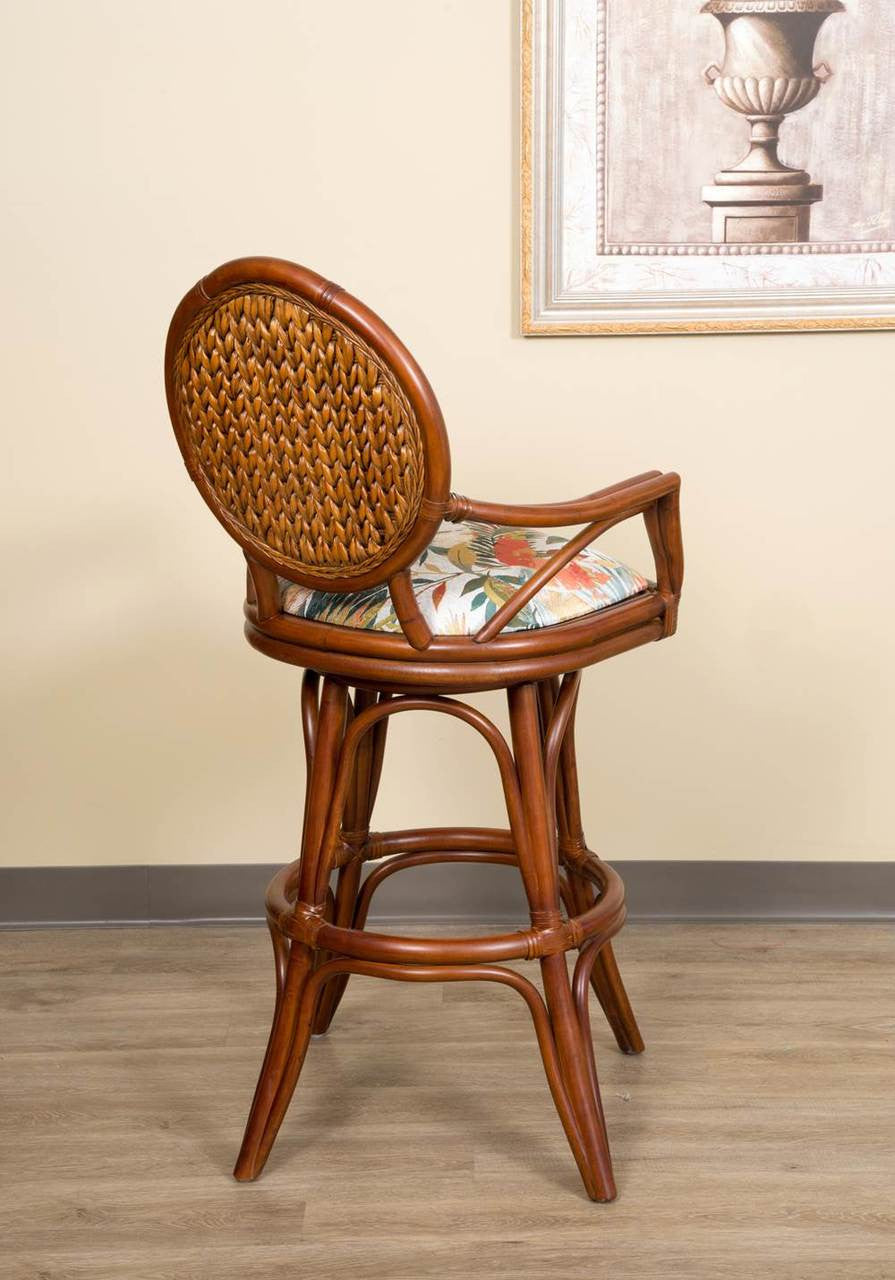 Alexander & Sheridan Bahama Natural Rattan Indoor 30" Swivel Bar Stool with Cushion