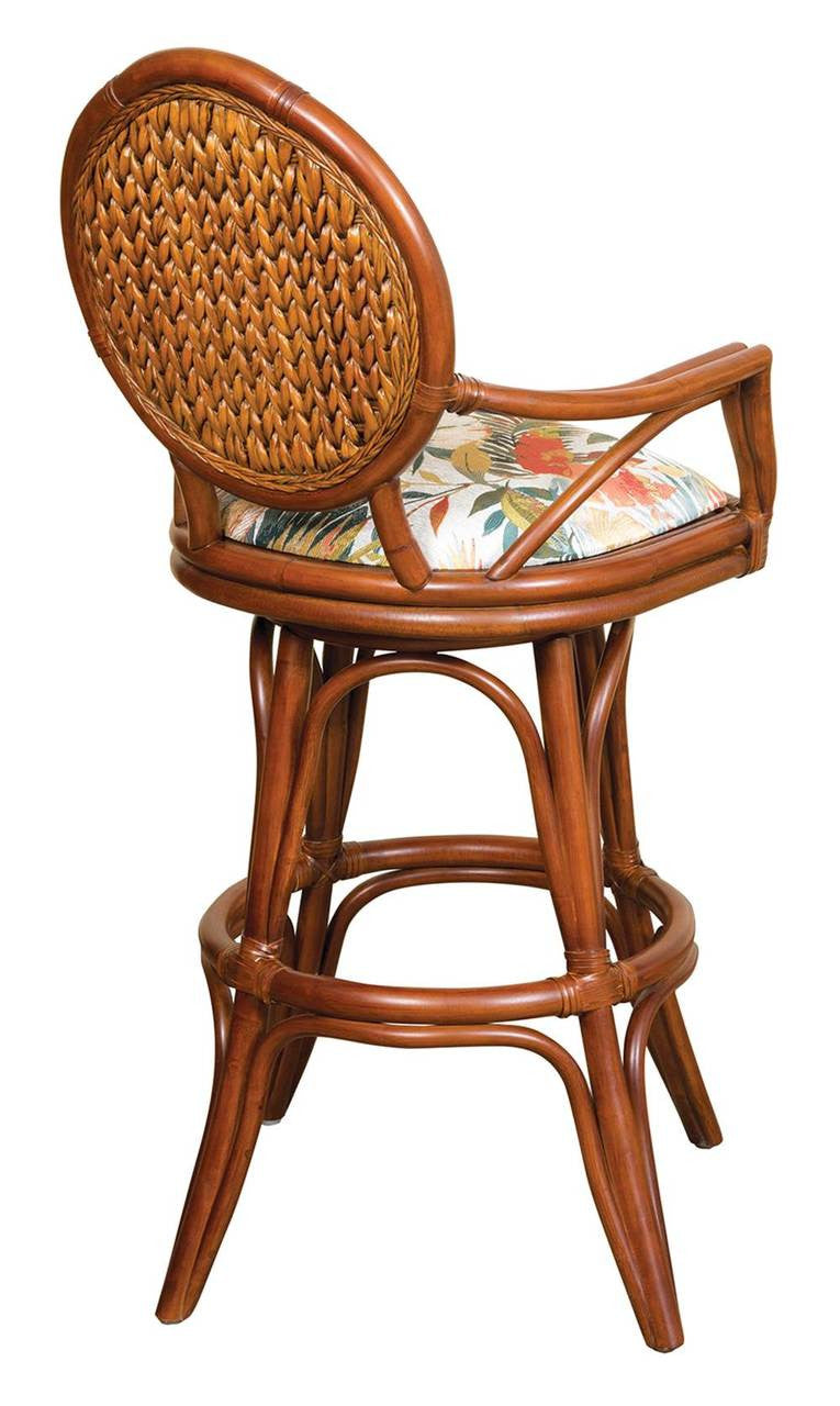 Alexander & Sheridan Bahama Natural Rattan Indoor 30" Swivel Bar Stool with Cushion