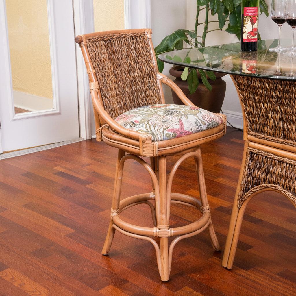 Alexander & Sheridan Balboa 24" Rattan Indoor Bar Stool with Cushion