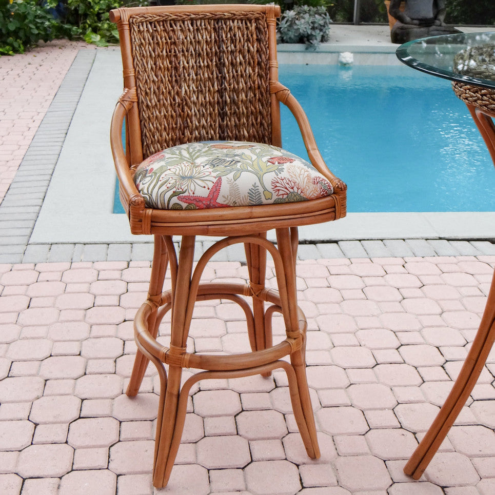Alexander & Sheridan Balboa 24" Rattan Indoor Bar Stool with Cushion