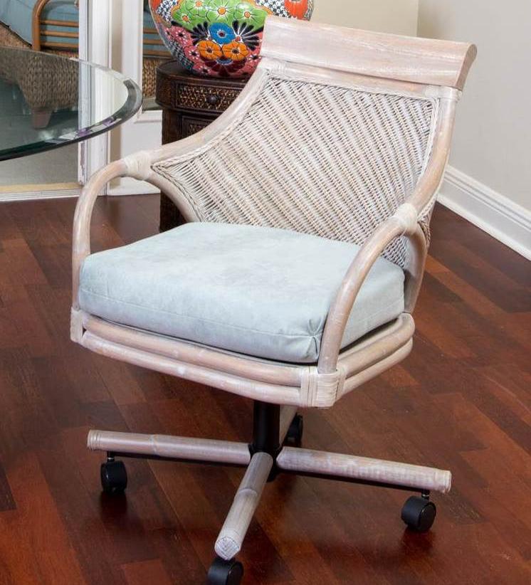 Alexander & Sheridan Bermuda Natural Rattan Indoor Tilt Swivel Caster Dining Chair with Cushion