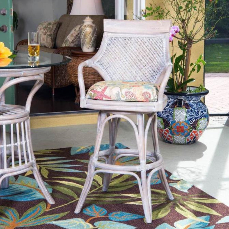 Alexander & Sheridan Bermuda Natural Rattan Indoor 30" Bar Stool with Cushion