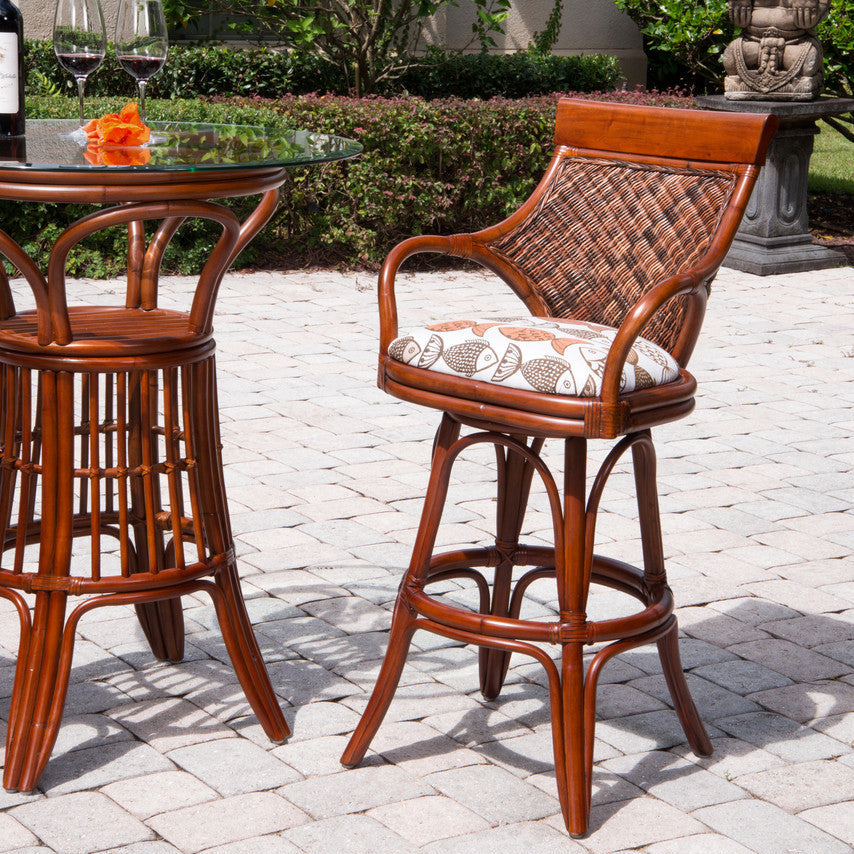 Alexander & Sheridan Bermuda Natural Rattan Indoor 2-Person Pub Set with Cushions