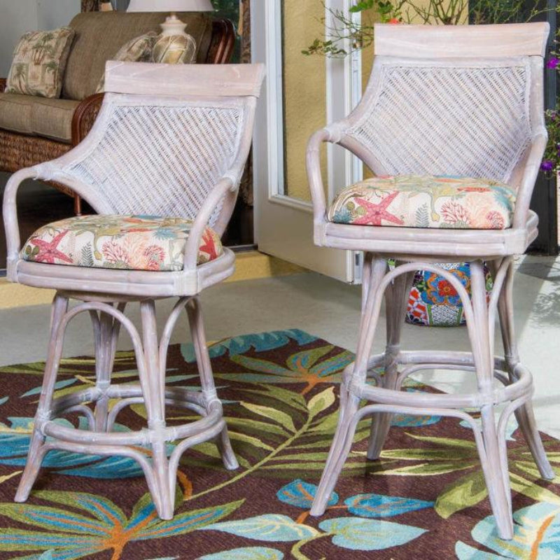 Alexander & Sheridan Bermuda Natural Rattan Indoor 30" Bar Stool with Cushion