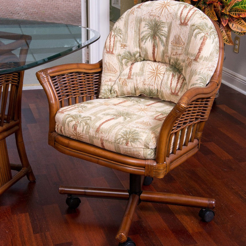 Alexander & Sheridan Bridgeport Natural Rattan Indoor Tilt Swivel Caster Dining Chair with Cushion