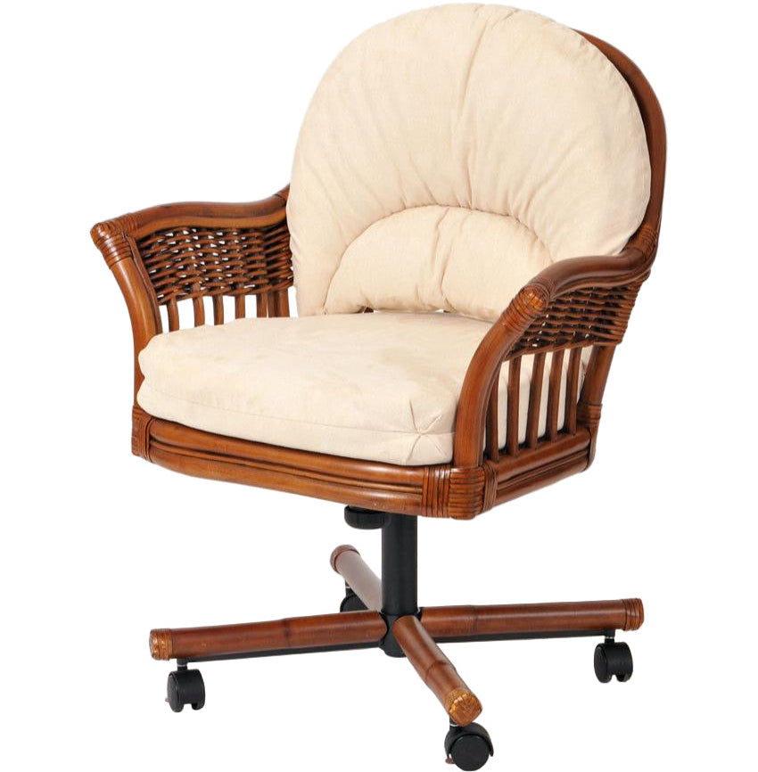 Alexander & Sheridan Bridgeport Natural Rattan Indoor Tilt Swivel Caster Dining Chair with Cushion