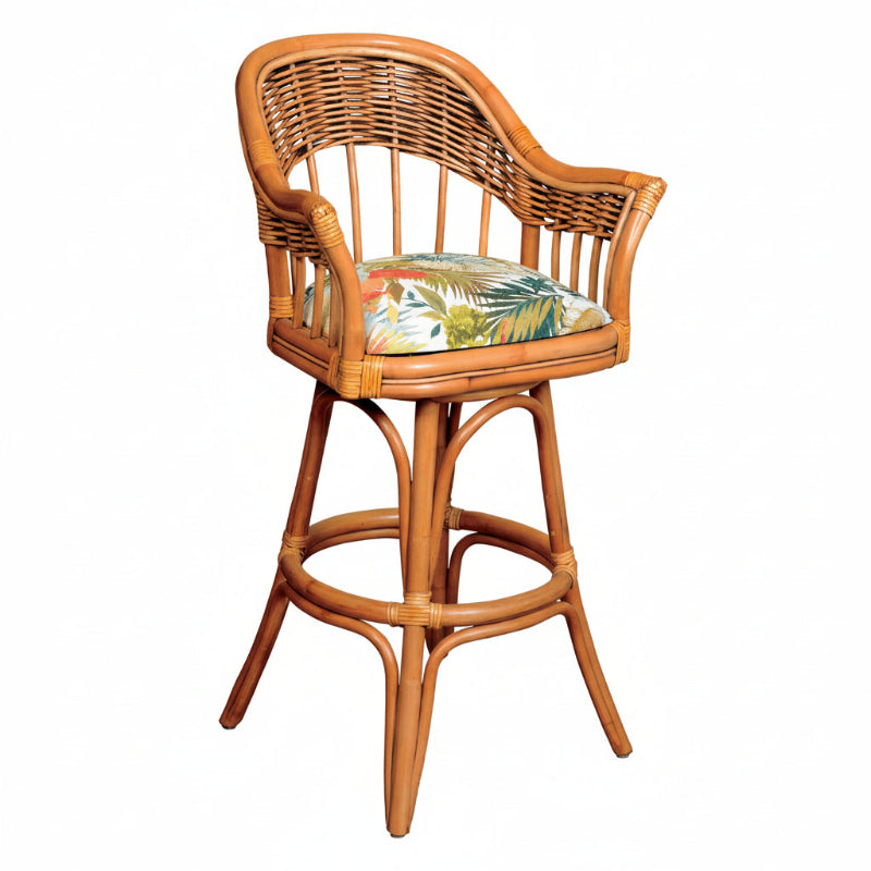 Alexander & Sheridan Bridgeport Natural Rattan Indoor 30" Bar Stool with Cushion