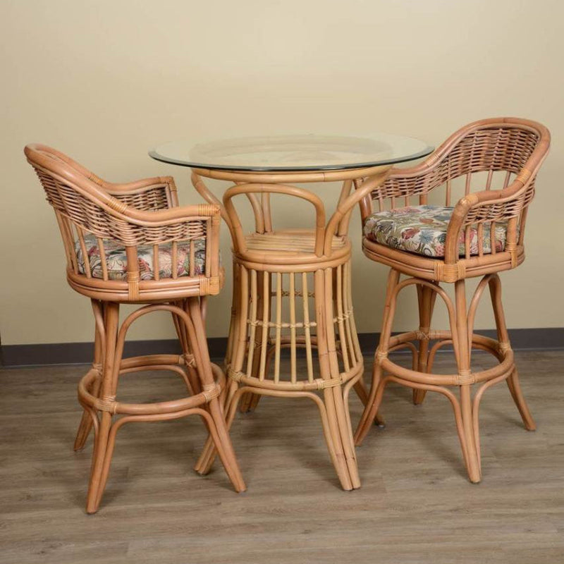 Alexander & Sheridan Bridgeport Natural Rattan Indoor 2-Person Pub Set with Cushions