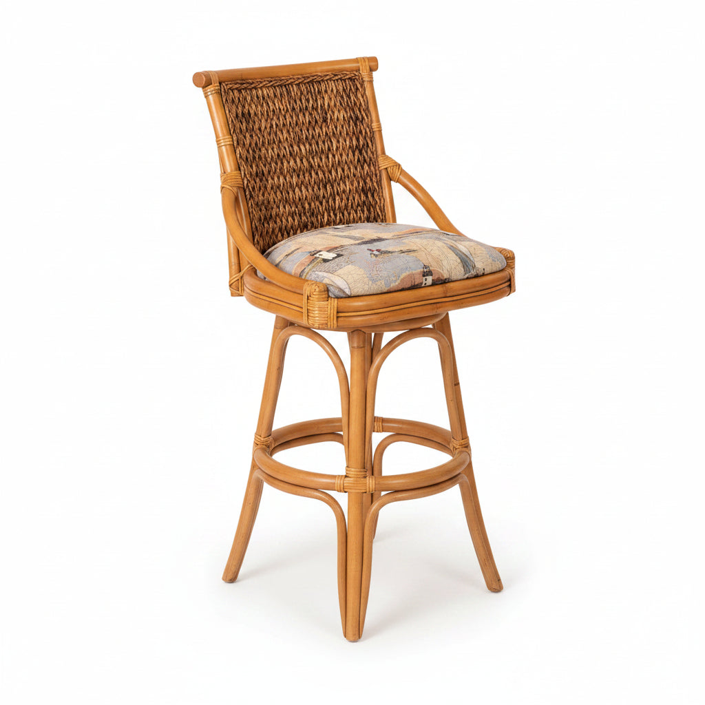 Alexander & Sheridan Balboa 24" Rattan Indoor Bar Stool with Cushion