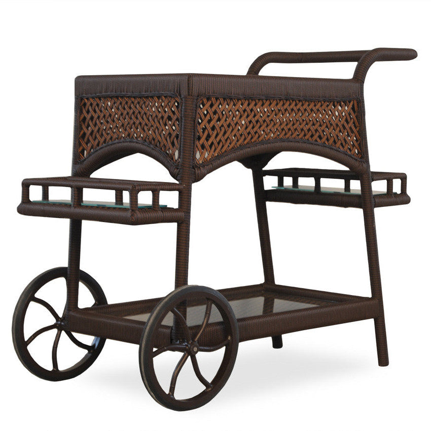 Lloyd Flanders Grand Traverse Wicker Outdoor Bar Cart with Lay-On Glass