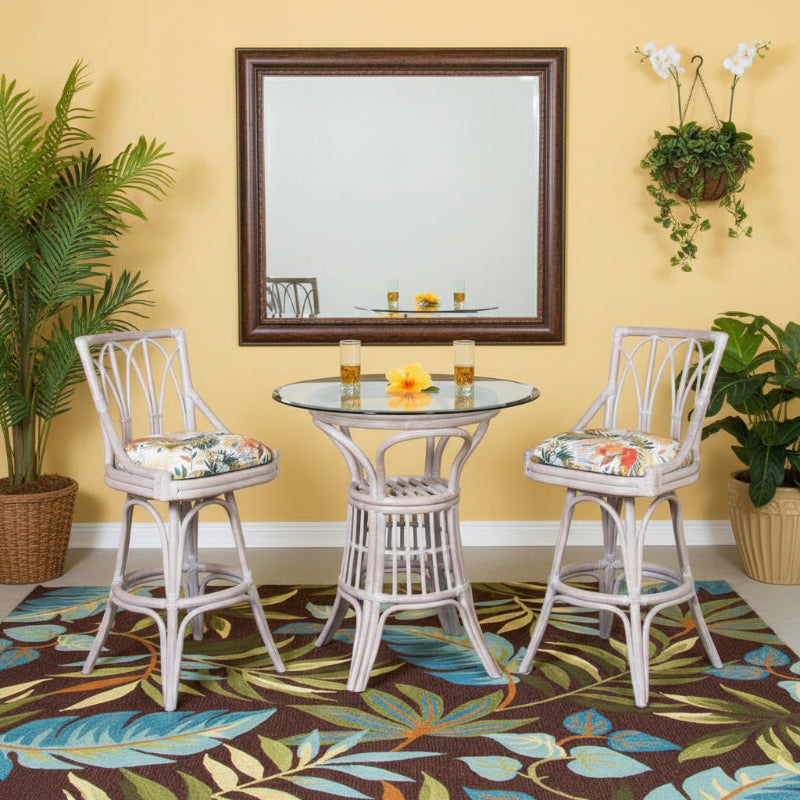 Alexander & Sheridan Cuba Rattan Indoor 2-Person Armless Pub Set with Cushions