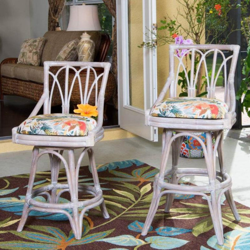 Alexander & Sheridan Cuba 30" Rattan Indoor Armless Bar Stool with Cushion