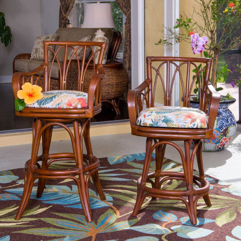 Alexander & Sheridan Cuba 30" Rattan Indoor Bar Stool with Arms and Cushion