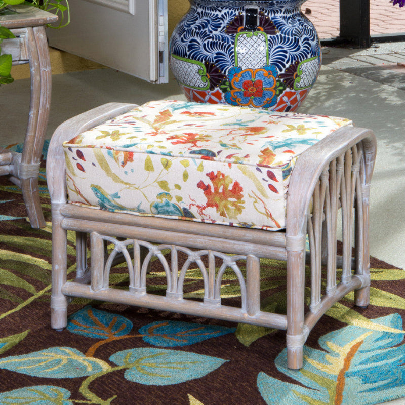 Alexander & Sheridan Cuba Rattan Indoor Ottoman with Cushion