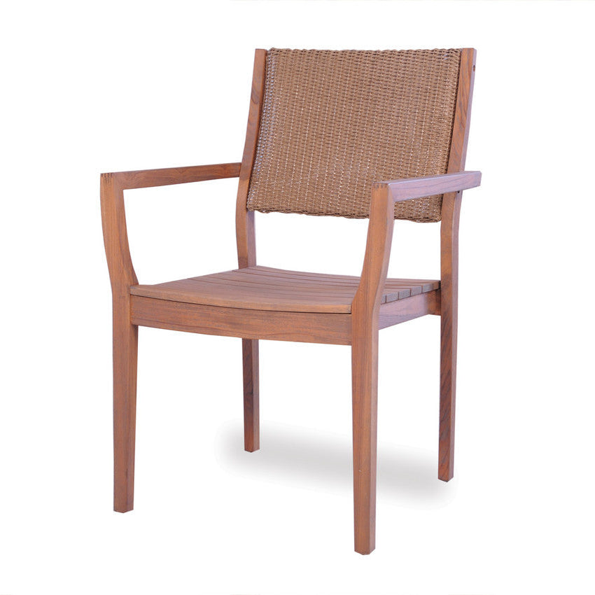 Lloyd Flanders Teak Loom Back Outdoor Dining Armchair