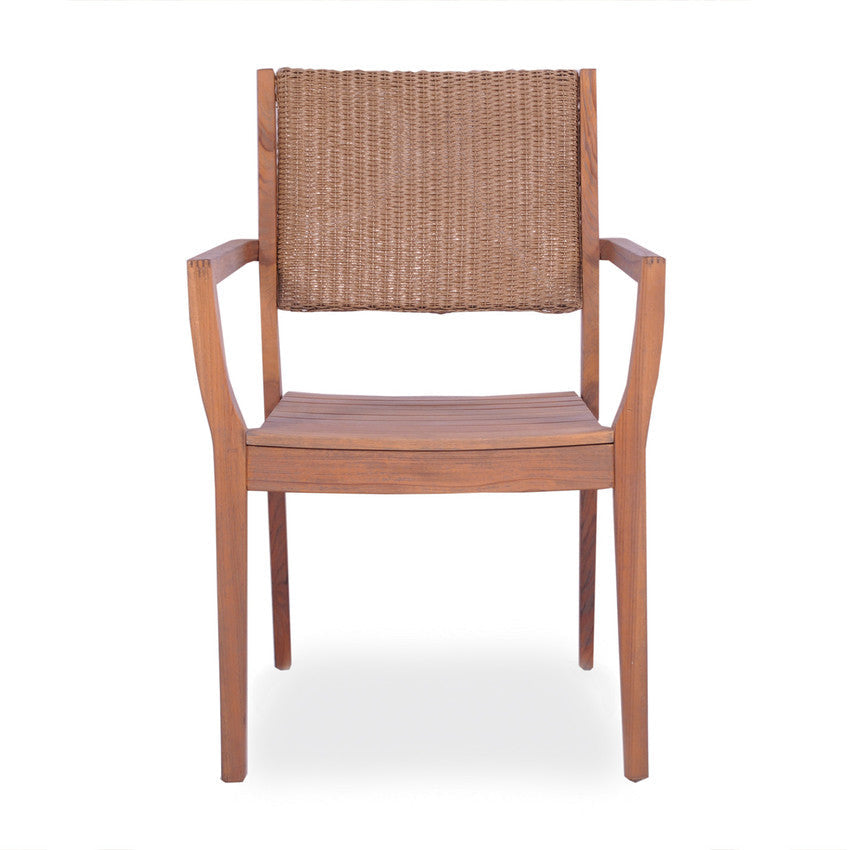 Lloyd Flanders Teak Loom Back Outdoor Dining Armchair