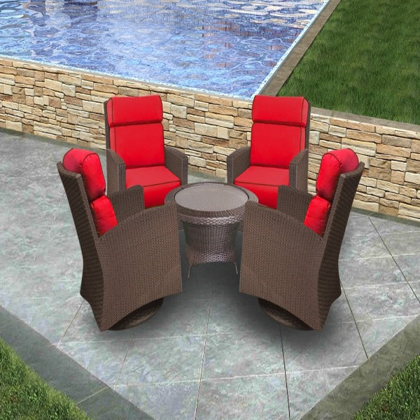 Forever Patio Barbados Resin Wicker 5 Piece High Back Swivel Club Chair Chat Set
