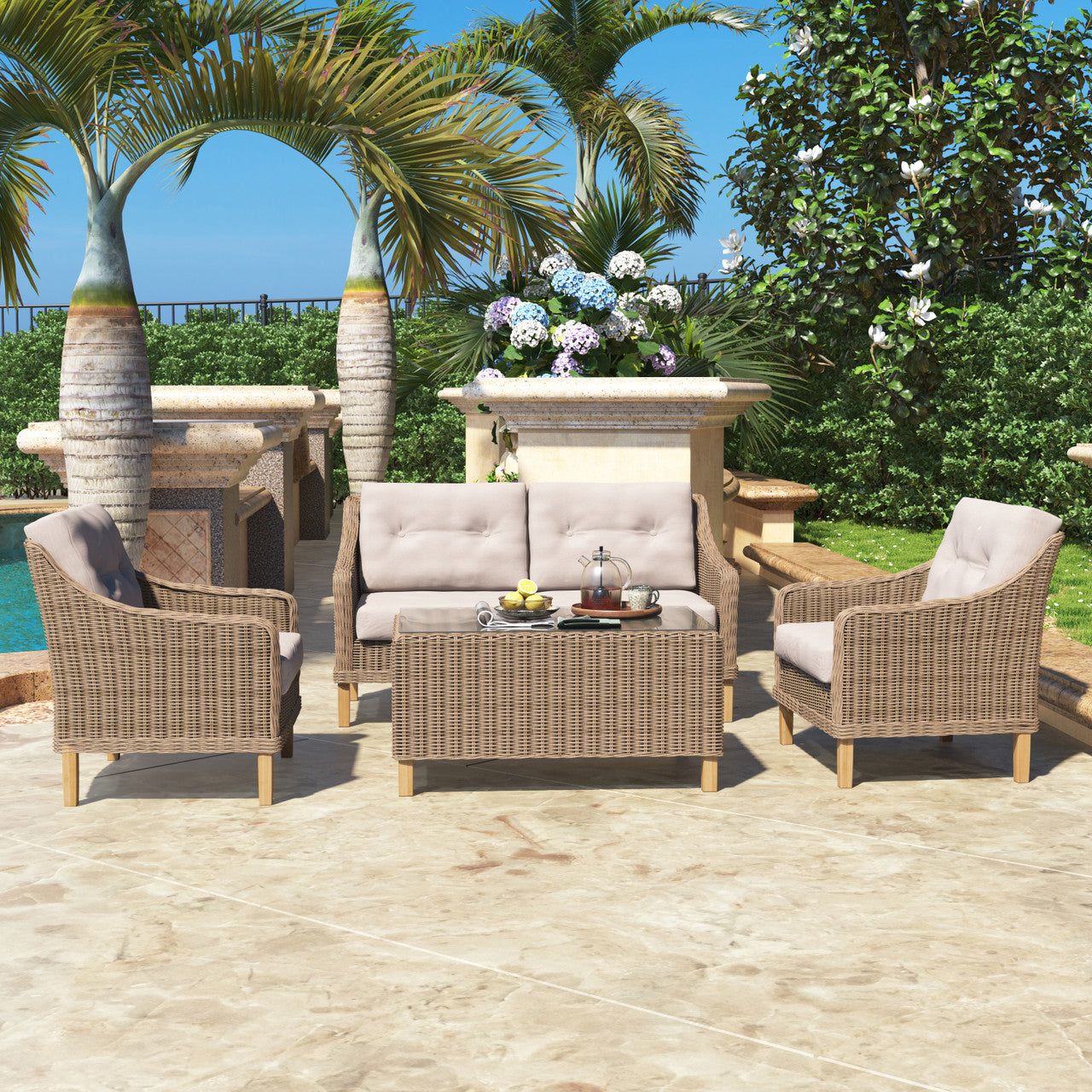 Forever Patio Carlisle Wicker Outdoor 4-Person Loveseat Set with Woven Coffee Table