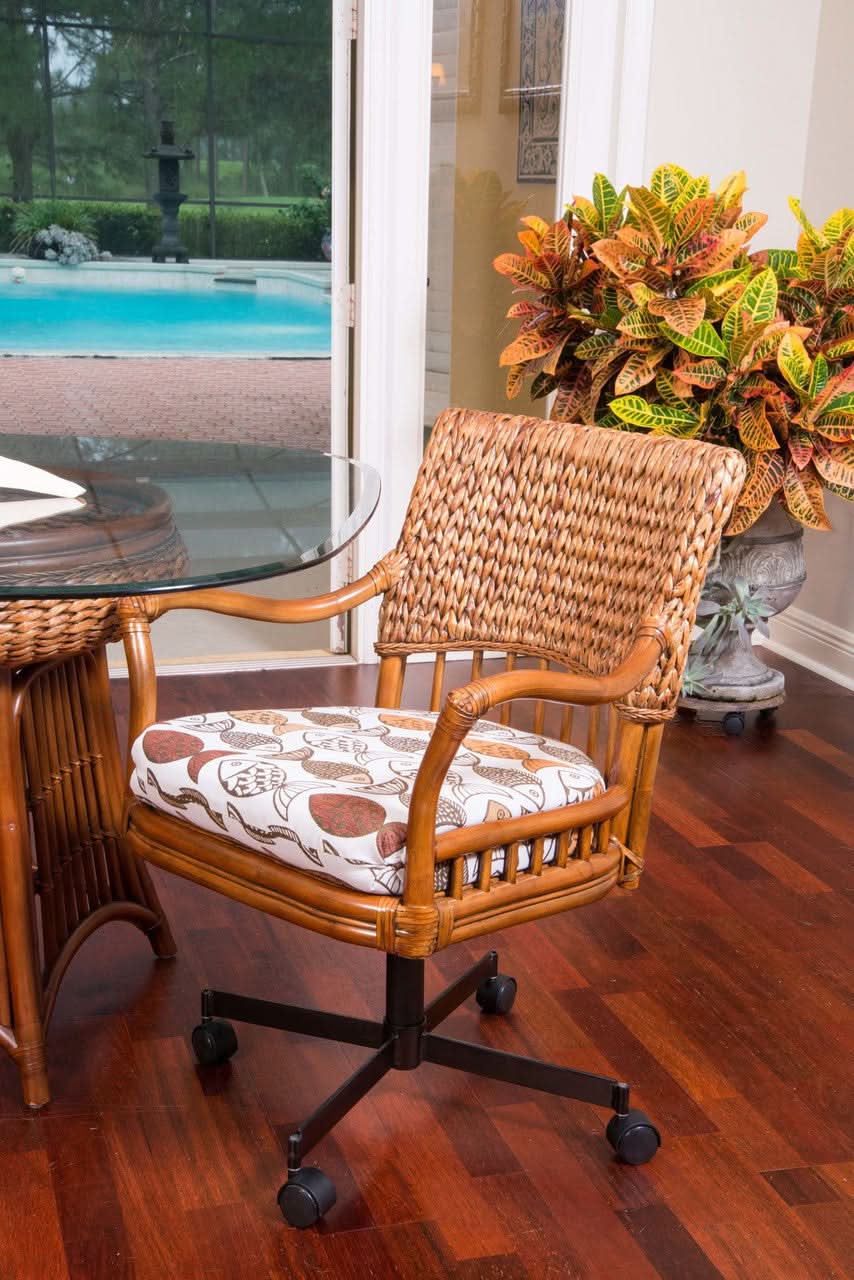 Alexander & Sheridan Key Largo Rattan Indoor 4-Person Tilt Swivel Caster Dining Set