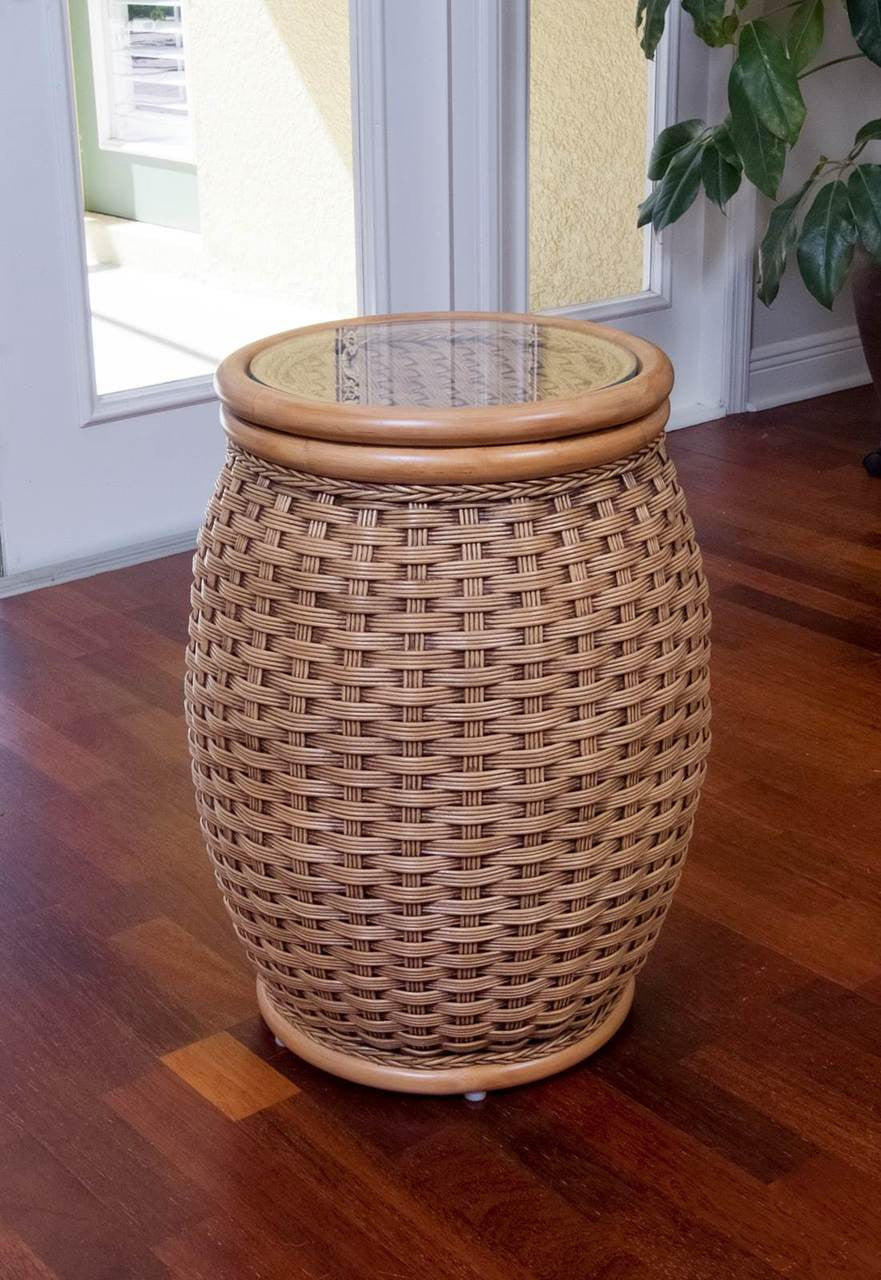 Alexander & Sheridan Kona Rattan Indoor Round End Table With Glass