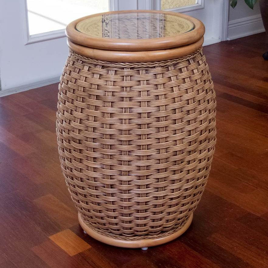 Alexander & Sheridan Kona Rattan Indoor Round End Table With Glass