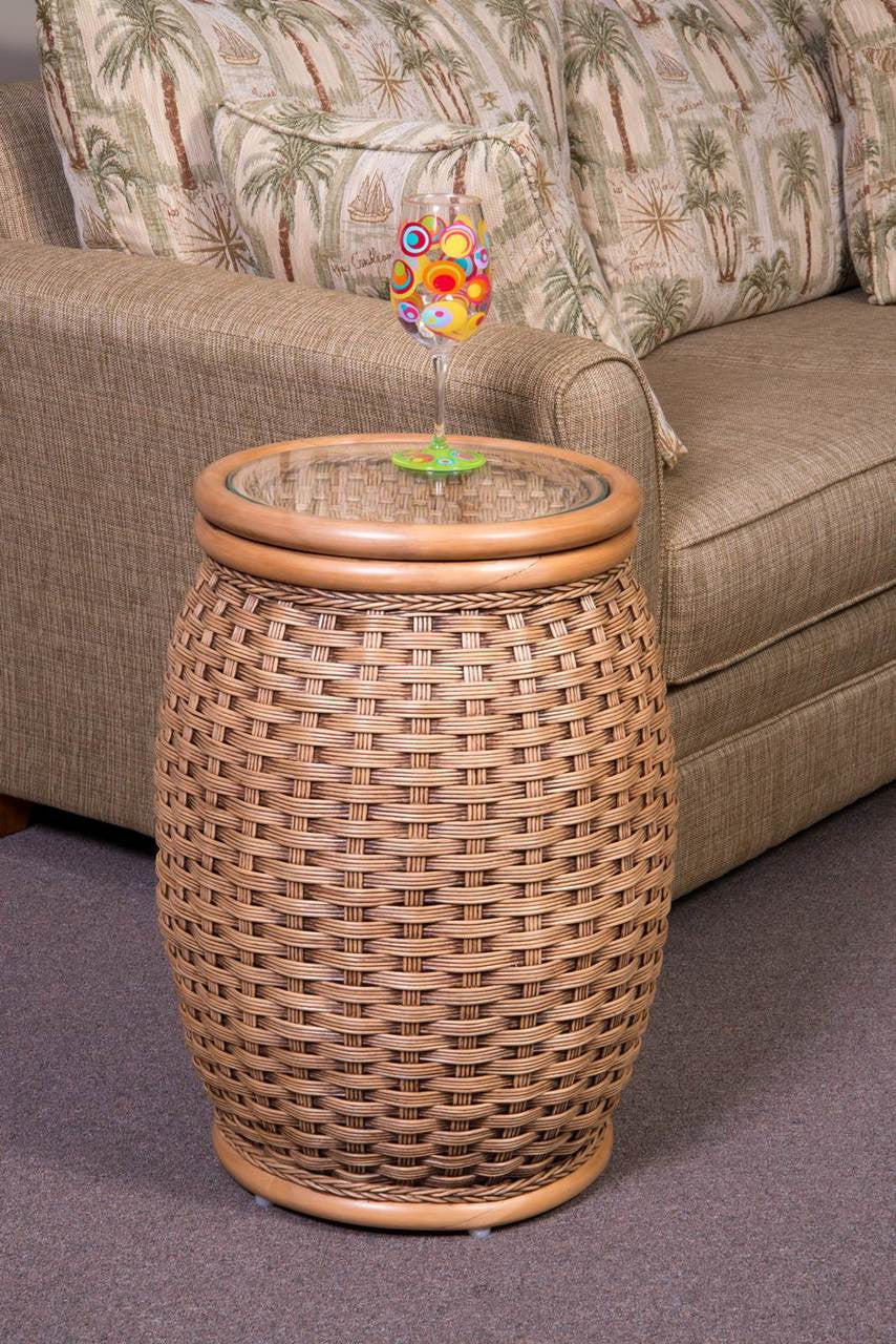 Alexander & Sheridan Kona Rattan Indoor Round End Table With Glass