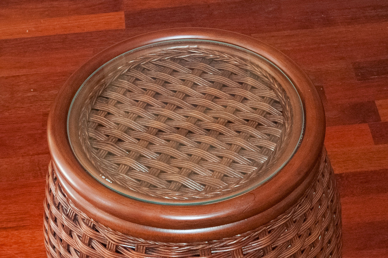 Alexander & Sheridan Kona Rattan Indoor Round End Table With Glass