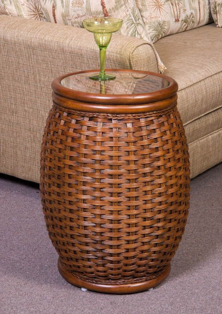 Alexander & Sheridan Kona Rattan Indoor Round End Table With Glass