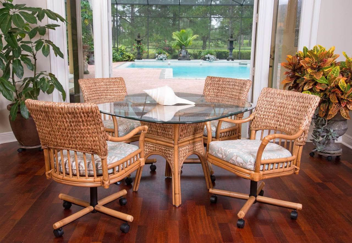 Alexander & Sheridan Key Largo Rattan Indoor 4-Person Tilt Swivel Caster Dining Set
