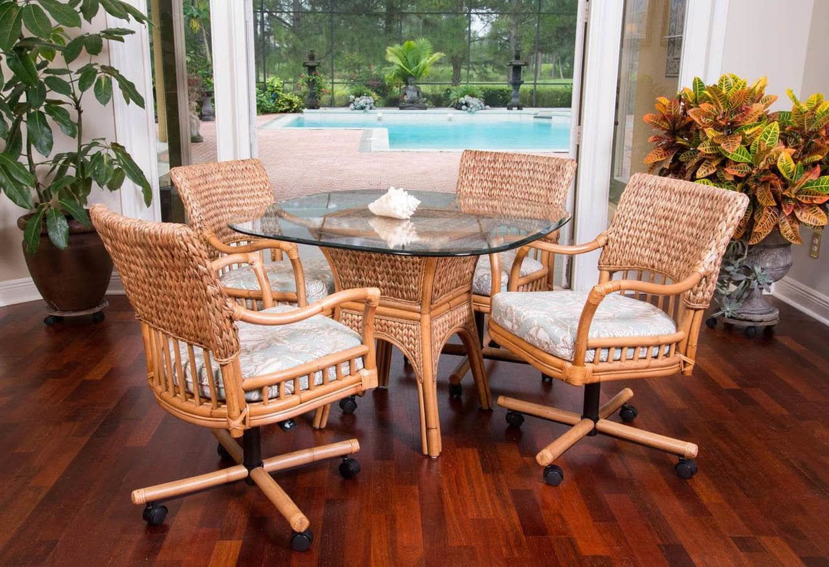 Alexander & Sheridan Key Largo Rattan Indoor 4-Person Tilt Swivel Caster Dining Set